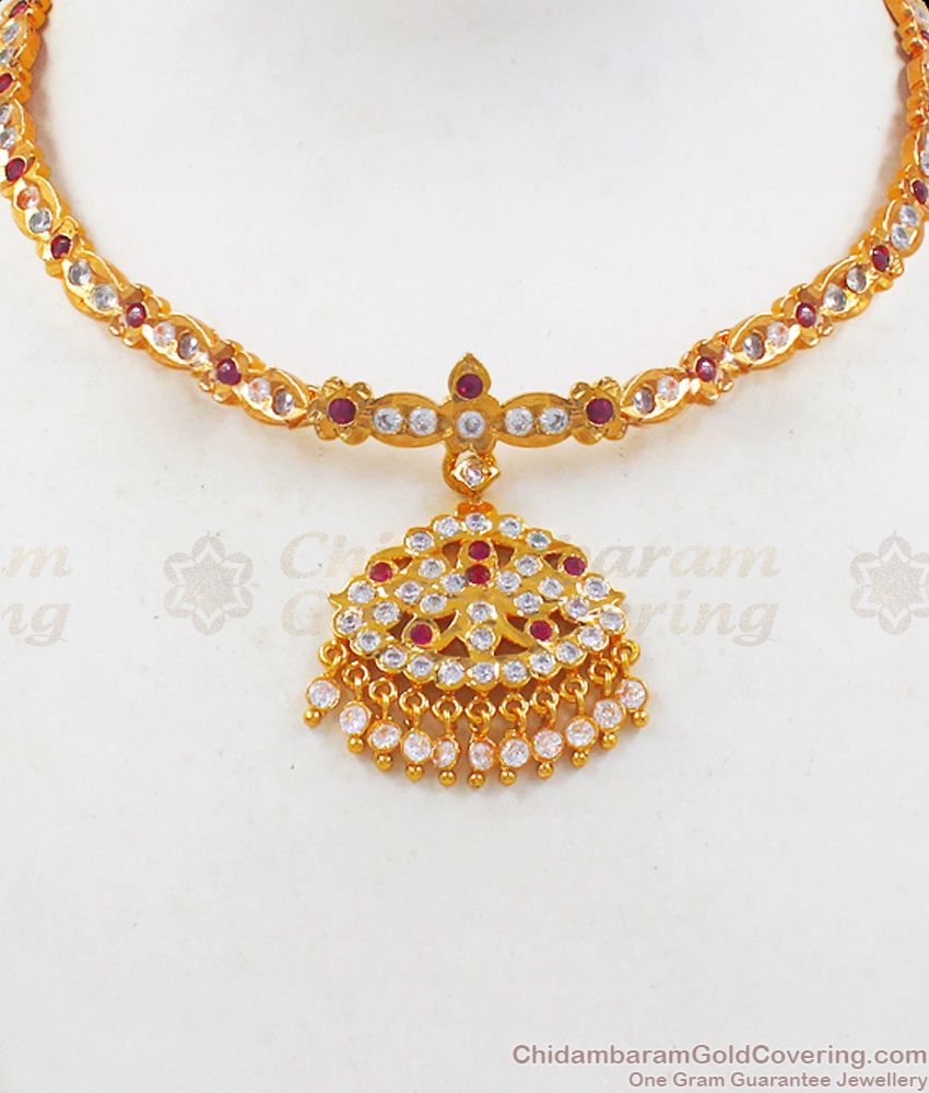 Close Neck Choker Impon Attigai Type Gati Stone Gold Necklace NCKN2180