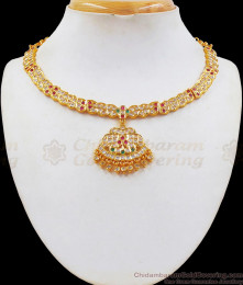 Impon Attigai Choker Gold Necklace Multi Stone Bridal Wear NCKN2181