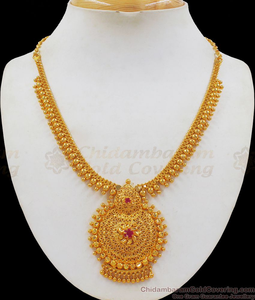 Artistic Gold Necklace From Chidambaram Gold Covering Jewelry Collections NCKN2182