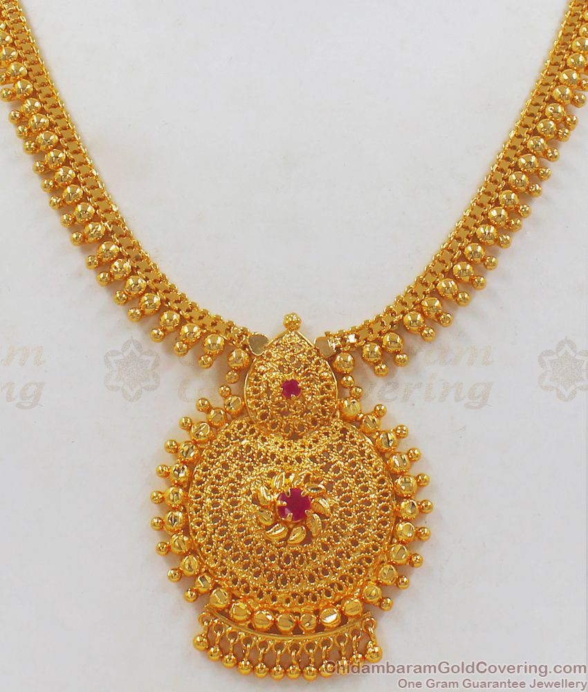 Artistic Gold Necklace From Chidambaram Gold Covering Jewelry Collections NCKN2182