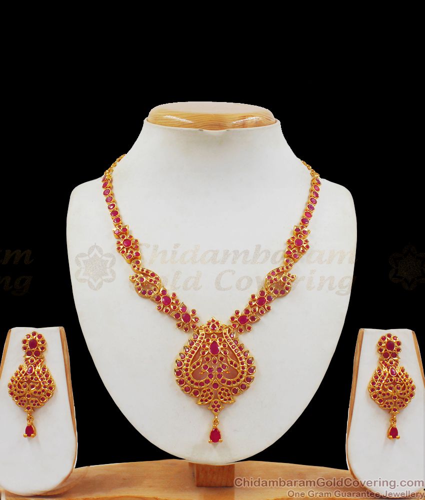 First Quality Ruby Stone Gold Necklace For Party Wear Collection NCKN2195