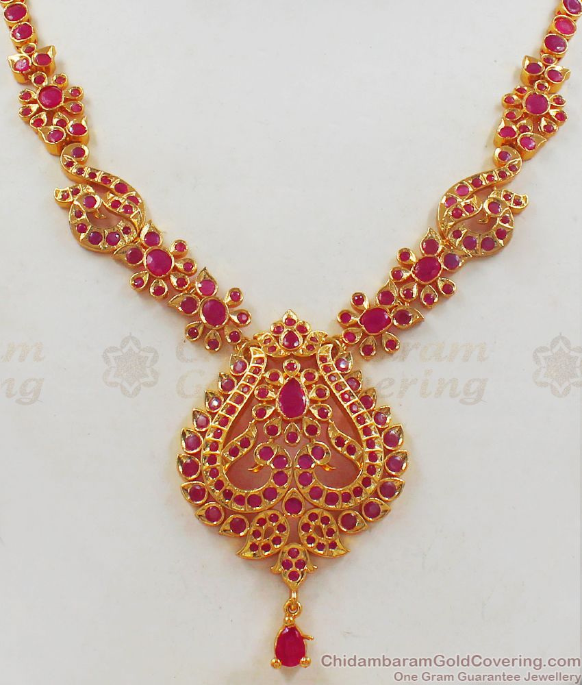 First Quality Ruby Stone Gold Necklace For Party Wear Collection NCKN2195