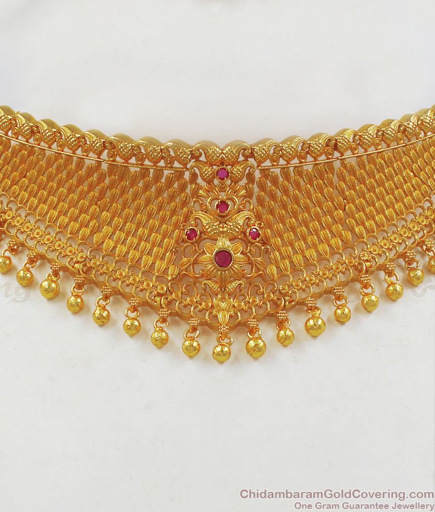 One Gram Gold Choker Design with Earrings Bridal Jewelry Collections NCKN2196