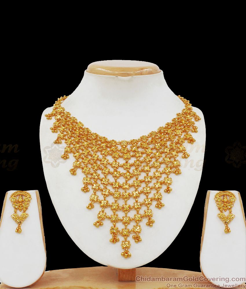 Kerala Elakathali Gold Net Choker with Earrings Brides Jewelry Collections NCKN2199