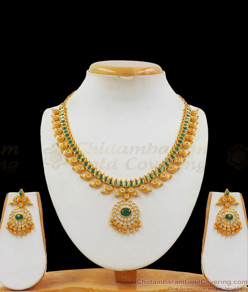 Full Green Kemp Stone Gold Necklace with Earrings Wedding Jewelry Collections NCKN2200