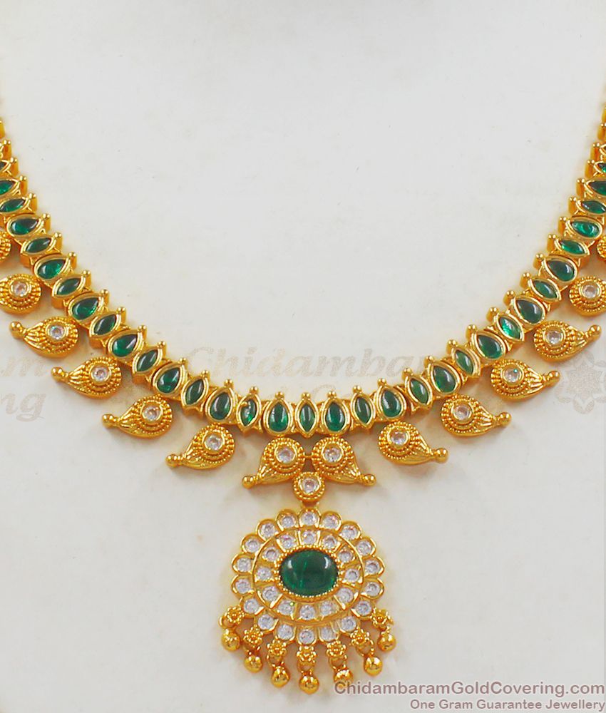 Full Green Kemp Stone Gold Necklace with Earrings Wedding Jewelry Collections NCKN2200