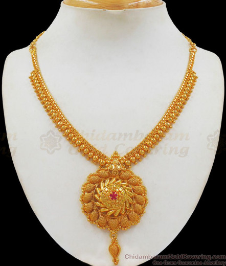 Gold Beads Ruby Stone Dollar Mullaipoo Chain Design Bridal Necklace ...