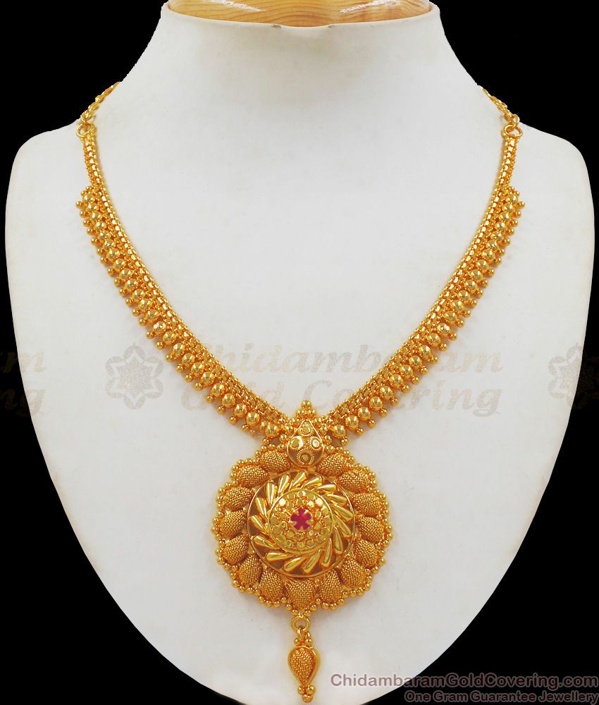 Single Ruby Stone Gold Imitation Necklace From Chidambaram Gold Covering Collections NCKN2207