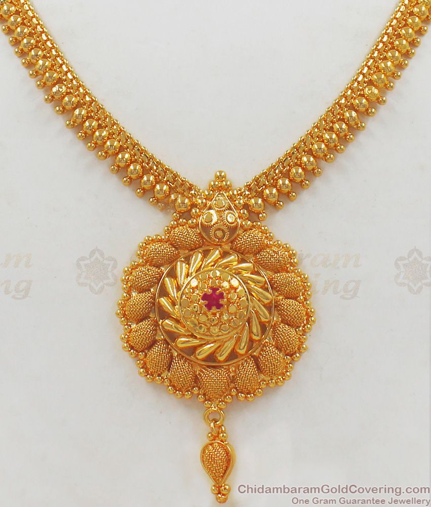 Single Ruby Stone Gold Imitation Necklace From Chidambaram Gold Covering Collections NCKN2207