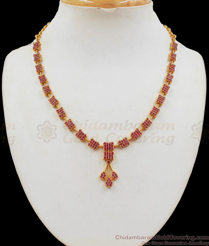 Fancy Ruby Stone Gold Necklace For Party Wear Collections NCKN2226