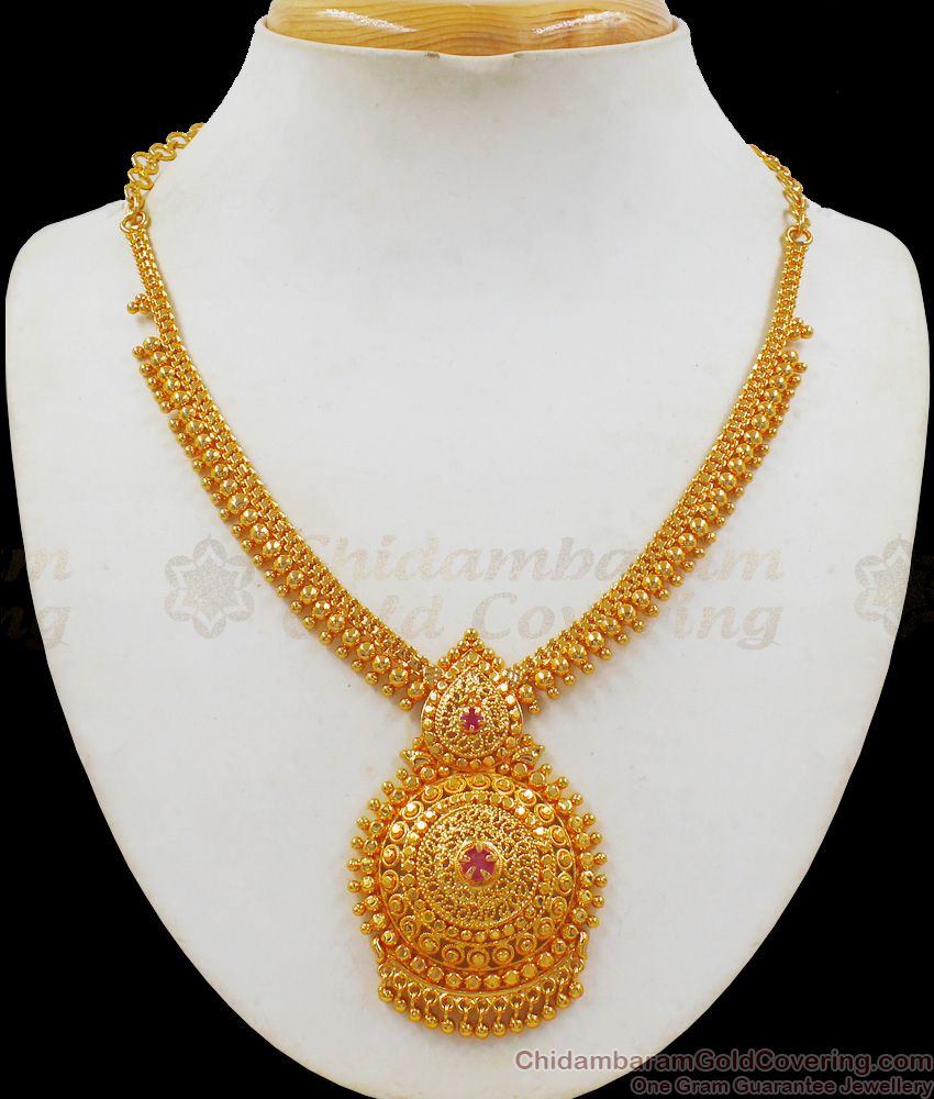 Single Stone Ruby Gold Necklace Designs Bridal Collections NCKN2236