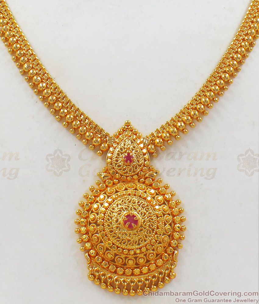 Single Stone Ruby Gold Necklace Designs Bridal Collections NCKN2236