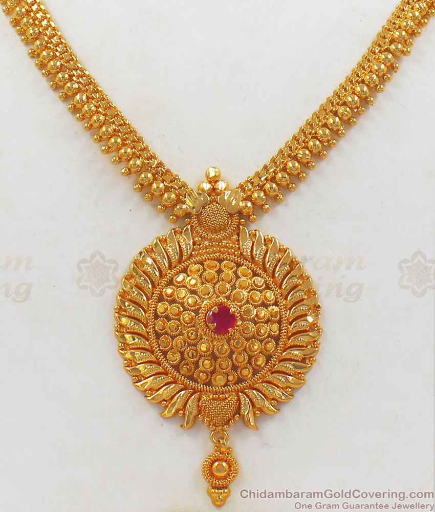 Gold Necklace Design For Home Functions And Simple Occasion NCKN2240