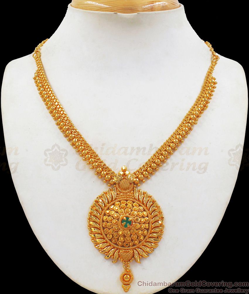 Party Wear One Gram Gold Emerald Stone Necklace Collections NCKN2241 Party Wear One Gram Gold Emerald Stone Necklace Collections NCKN2241