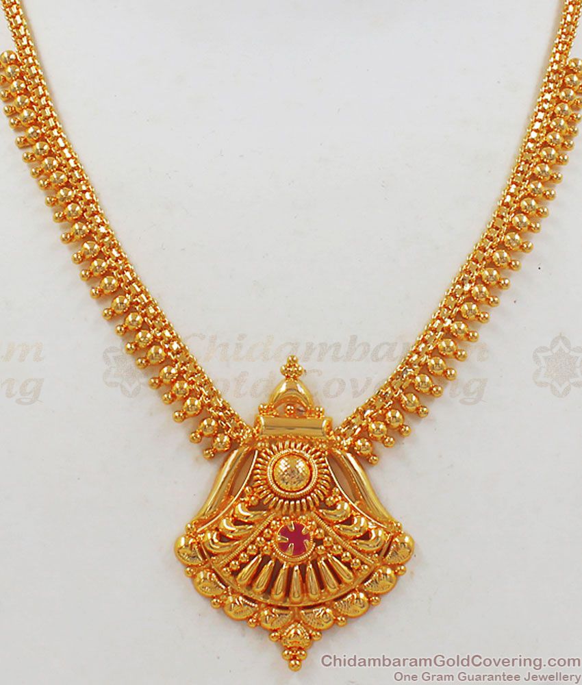 Single Ruby Stone 1 Gram Gold Plated Necklace Designs NCKN2259