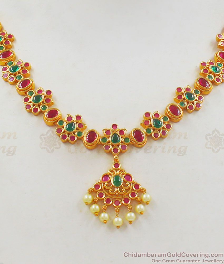 Stunning Kemp And Pearl Gold Necklace For Function Wear NCKN2266