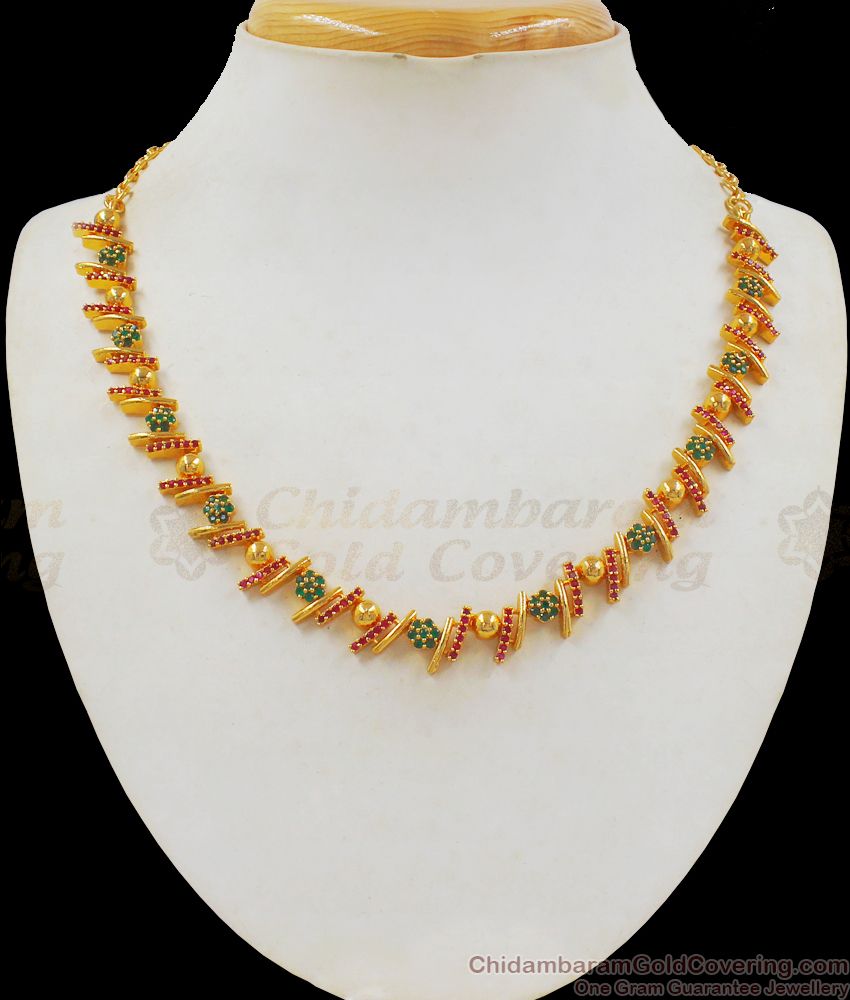 AD Multi Stone Gold Necklace For Ladies Party Wear NCKN2268