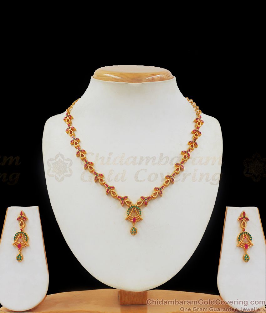 New Pattern Ruby Emerald Stone Gold Necklace Collections NCKN2272