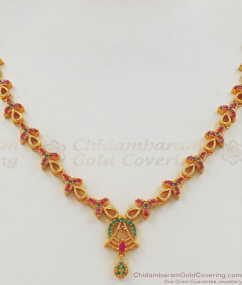 New Pattern Ruby Emerald Stone Gold Necklace Collections NCKN2272