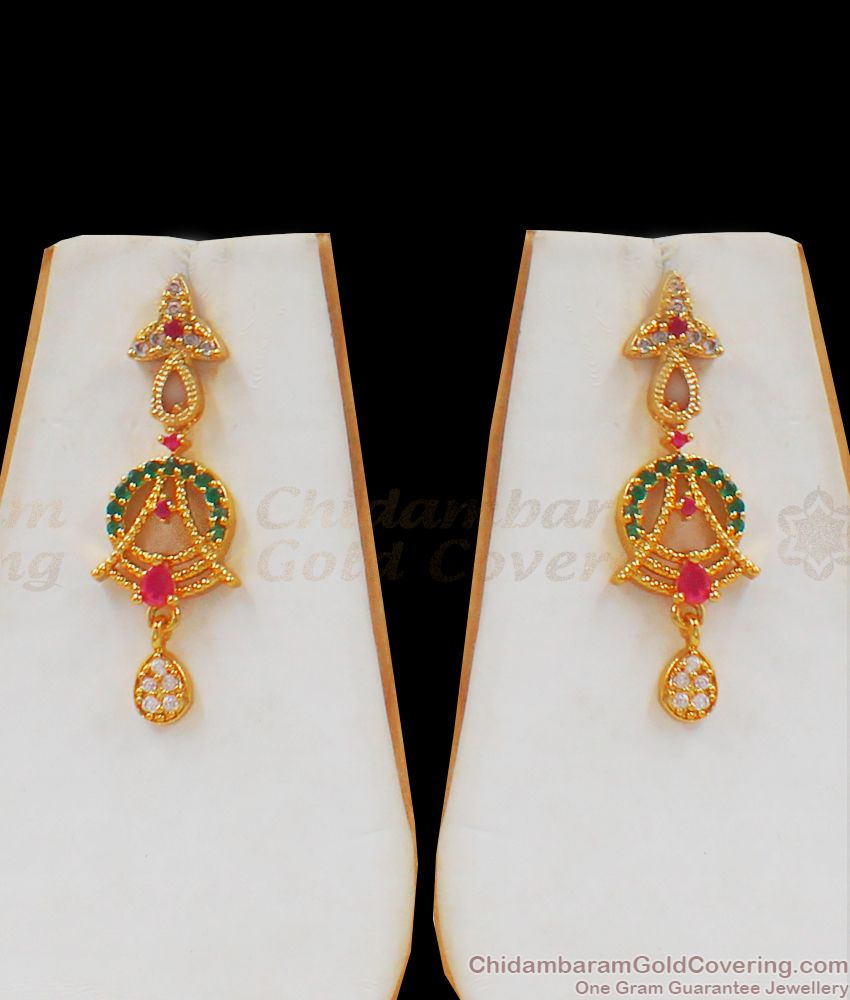 Triple Color Stone Gold Necklace For Bridal Collections NCKN2273