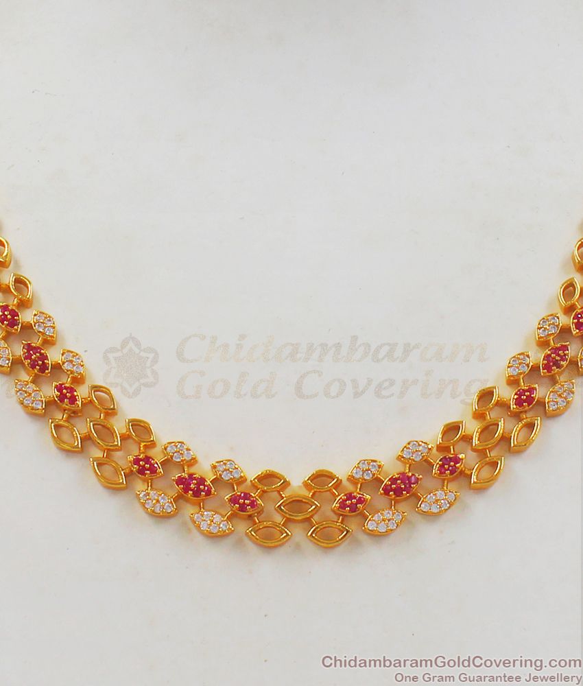 Ruby And AD Stone Gold Party Necklace For Womens NCKN2275