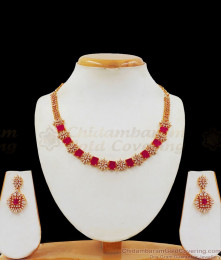 Trending Design Ruby And AD Stone Gold Necklace NCKN2276