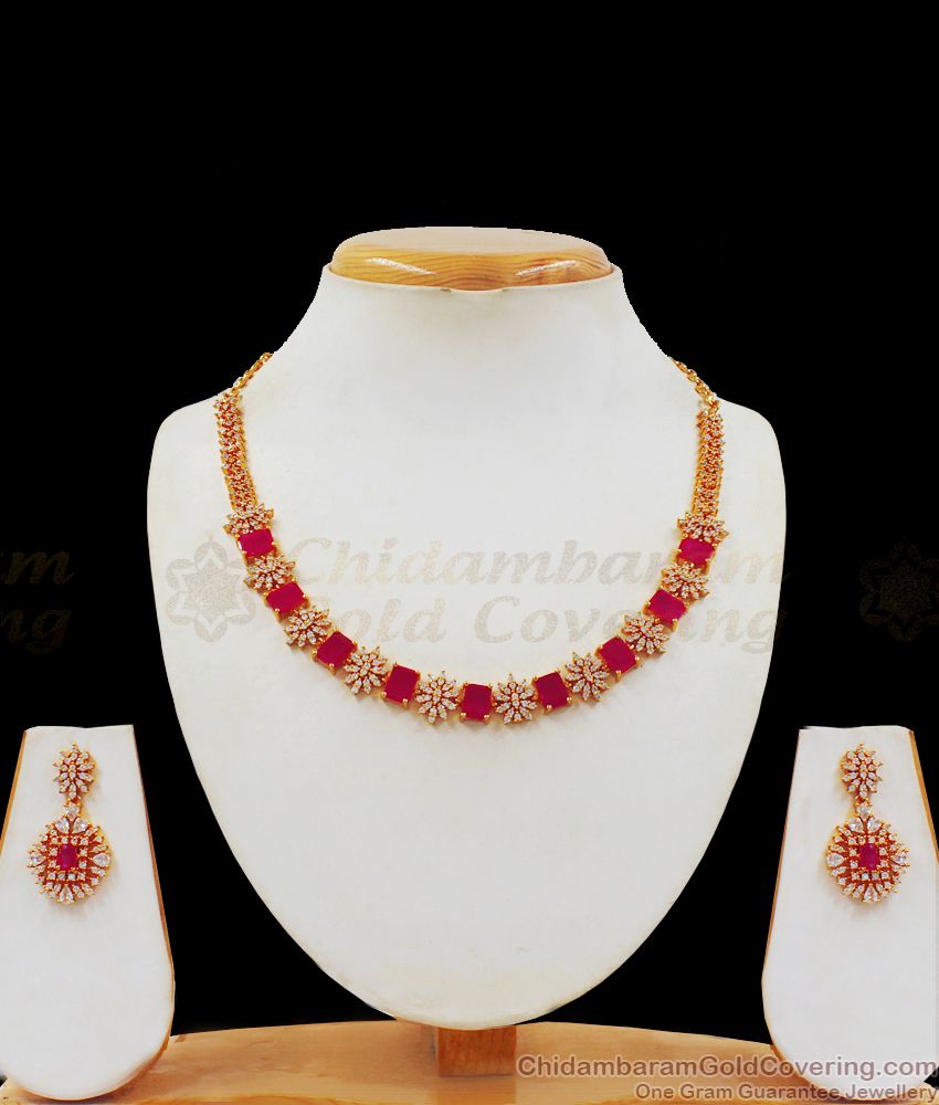 Trending Design Ruby And AD Stone Gold Necklace NCKN2276