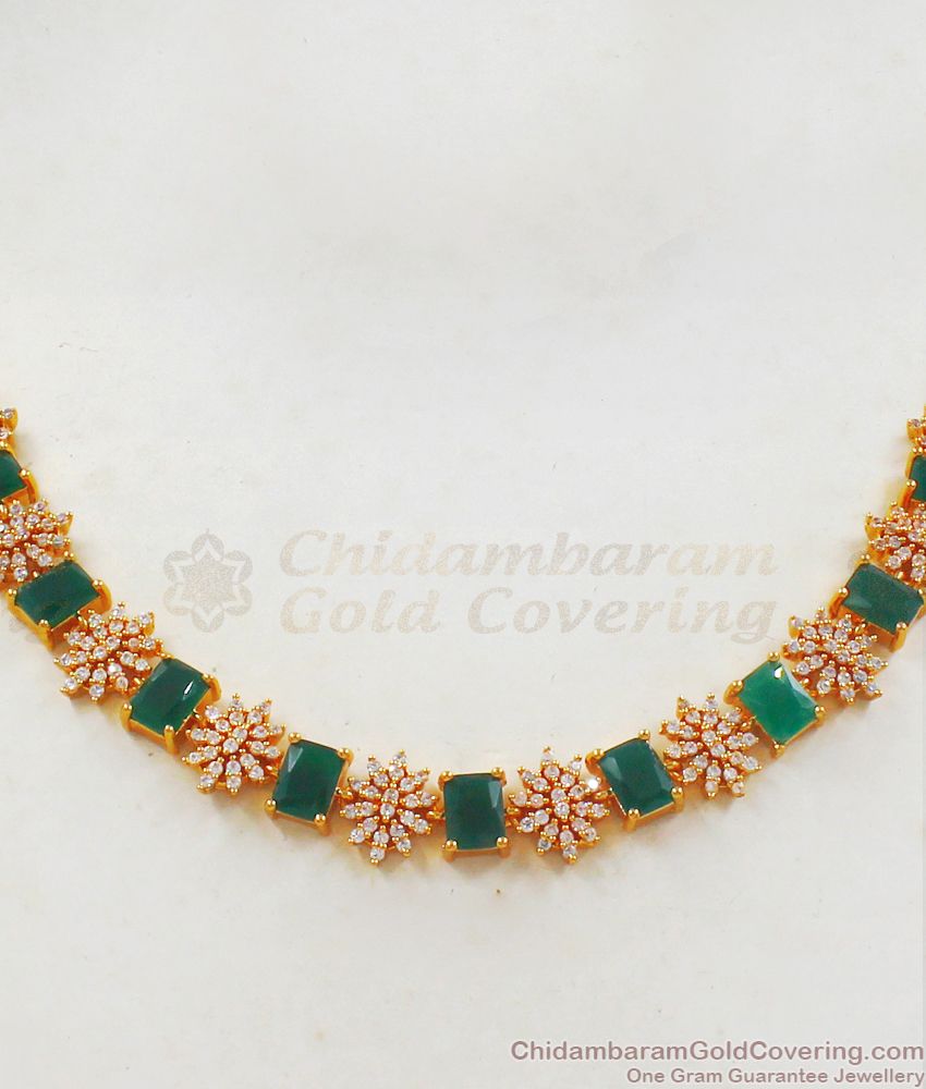 Kerala Design Emerald White Stone Gold Necklace NCKN2277
