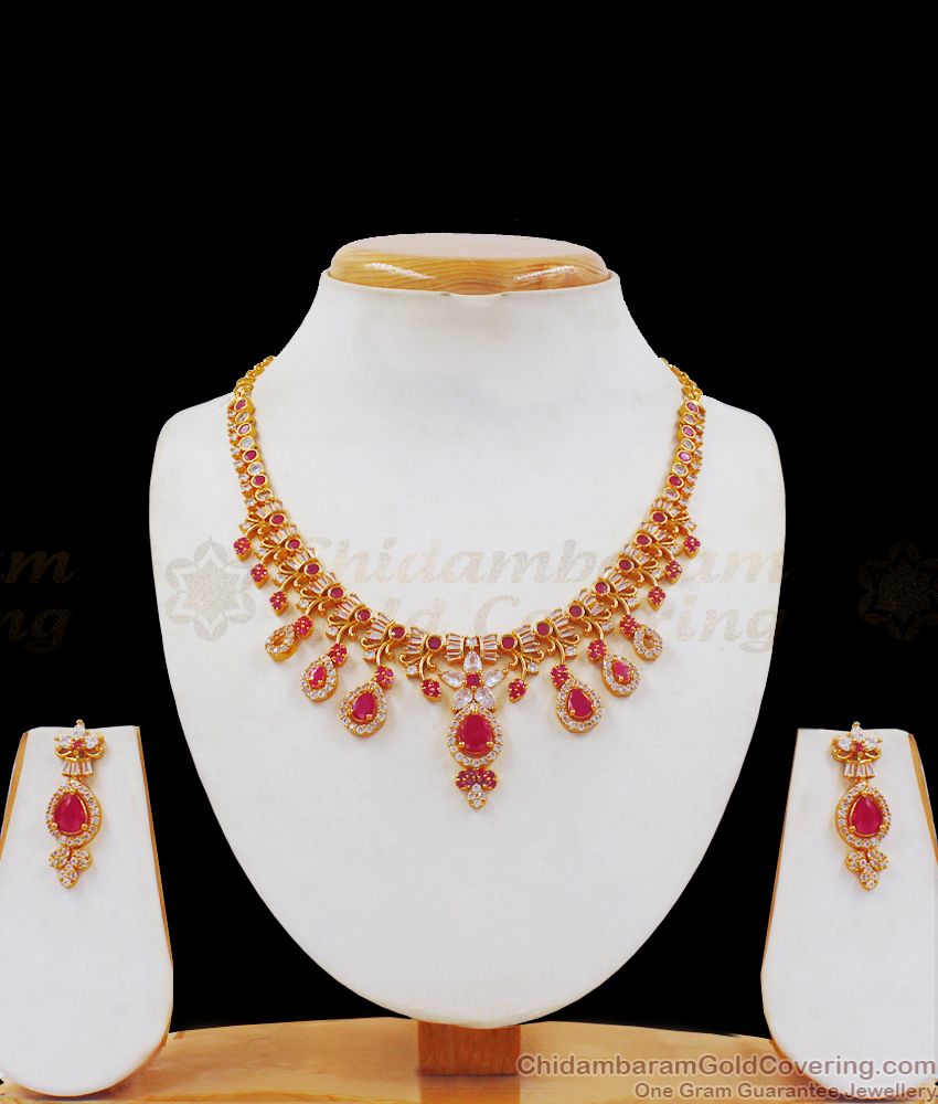 Stunning Design Ruby Ad Stone Gold Necklace For Wedding NCKN2278