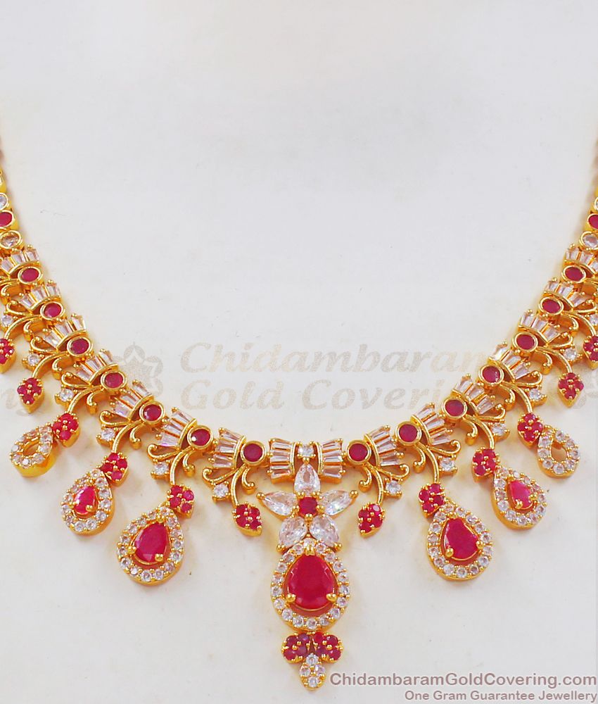 Stunning Design Ruby Ad Stone Gold Necklace For Wedding NCKN2278