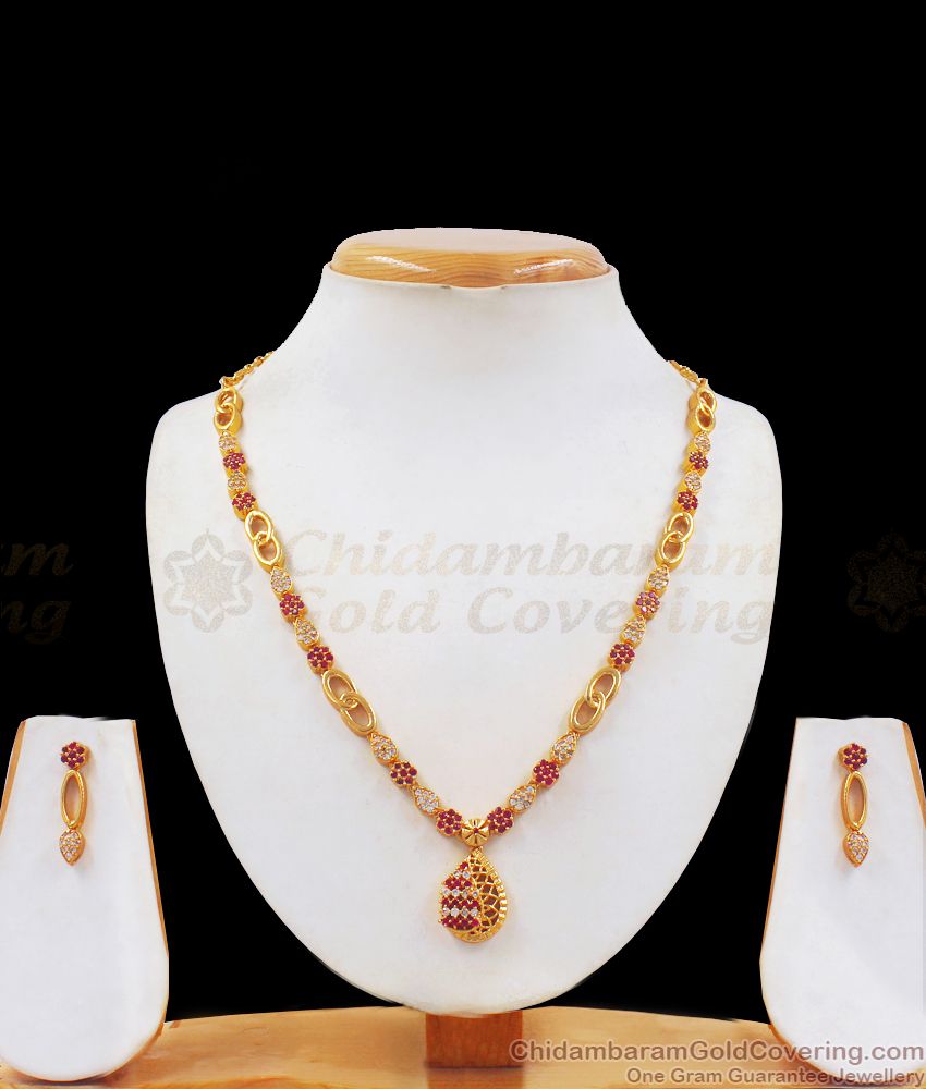 Unique Design Ruby White Stone Gold Necklace Combo NCKN2279