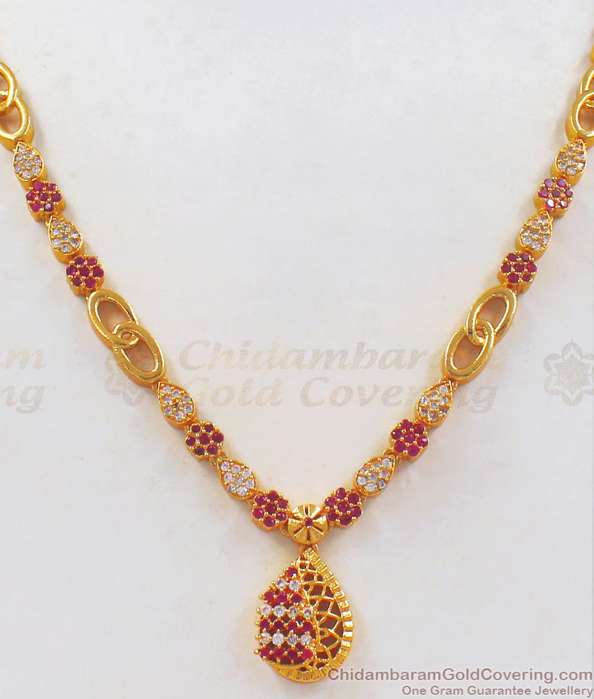 Unique Design Ruby White Stone Gold Necklace Combo NCKN2279