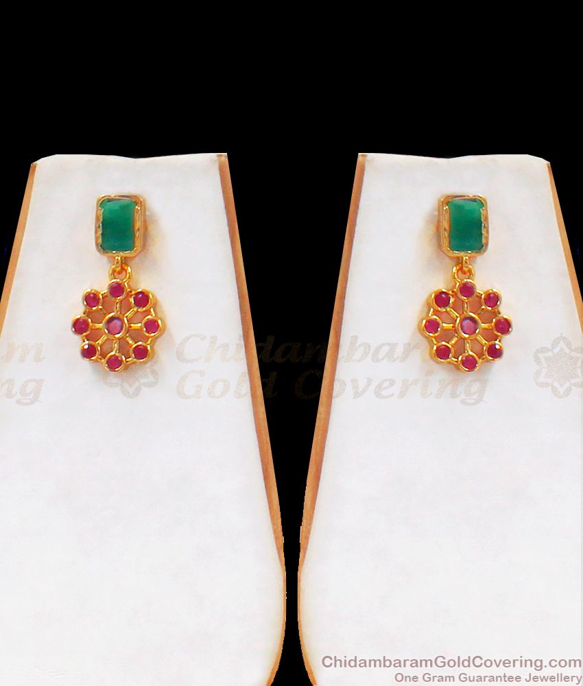 Flower Design Ruby Emerald Stone Gold Necklace Combo NCKN2281