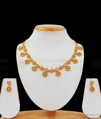 Dazzling White Stone Gold Necklace With 
