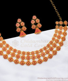 Grand Bridal Wear Ruby Stone Gold Necklace Combo NCKN2285