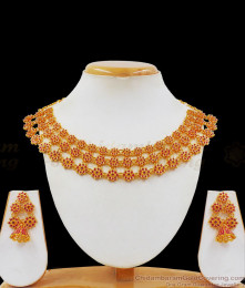 Grand Bridal Wear Ruby Stone Gold Necklace Combo NCKN2285