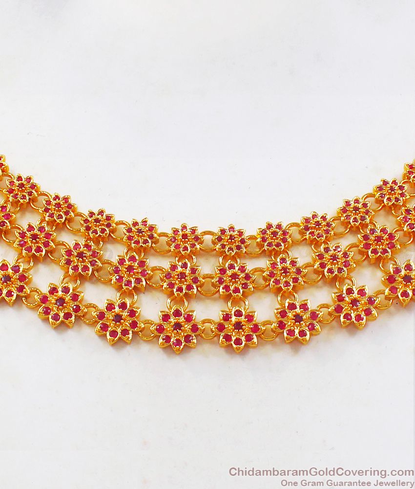 Grand Bridal Wear Ruby Stone Gold Necklace Combo NCKN2285