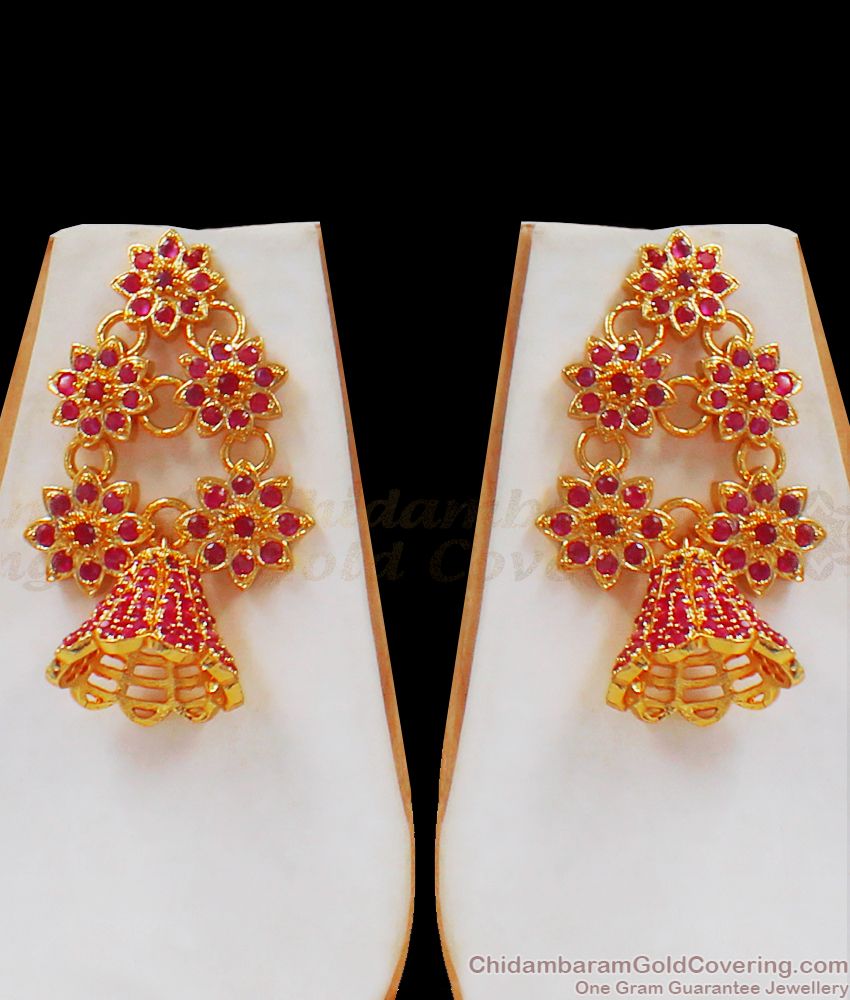 Grand Bridal Wear Ruby Stone Gold Necklace Combo NCKN2285