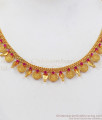 Traditional Kerala Kasu Mala Ruby Stone Gold Necklace NCKN2294