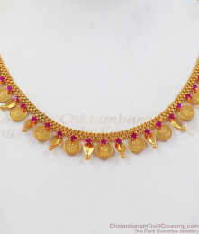 Traditional Kerala Kasu Mala Ruby Stone Gold Necklace NCKN2294