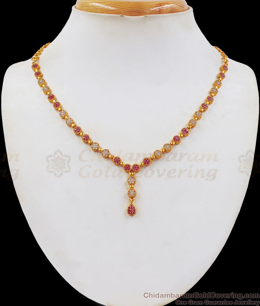 Attractive Ruby And AD Stone Gold Necklace Collections NCKN2297