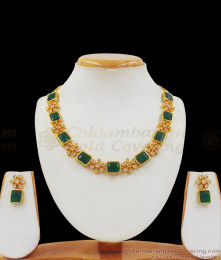 Impressive Kerala Design Emerald White Stone Gold Necklace NCKN2298