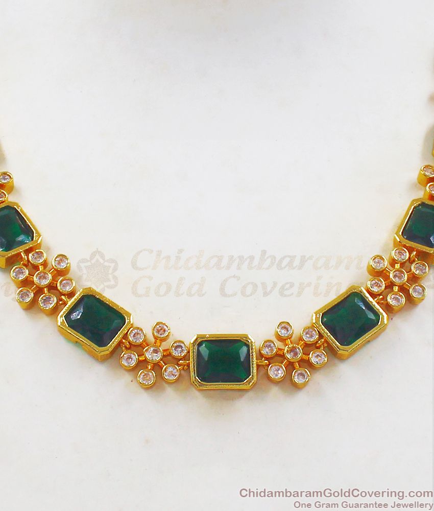 Impressive Kerala Design Emerald White Stone Gold Necklace NCKN2298