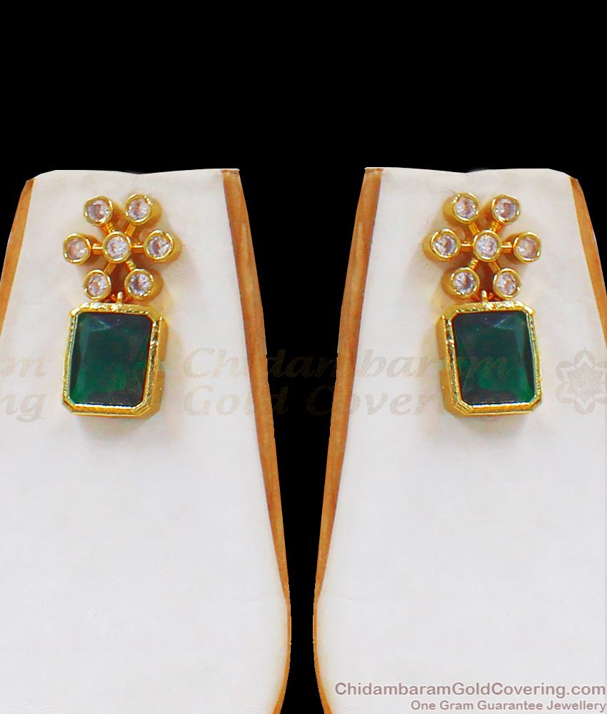 Impressive Kerala Design Emerald White Stone Gold Necklace NCKN2298
