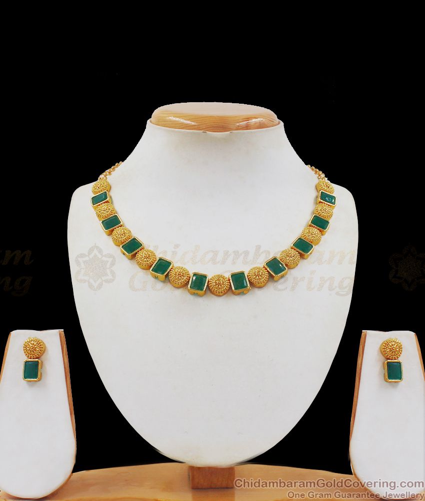 Newest Kerala Type Emerald Stone Gold Necklace NCKN2299