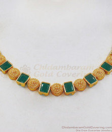 Newest Kerala Type Emerald Stone Gold Necklace NCKN2299