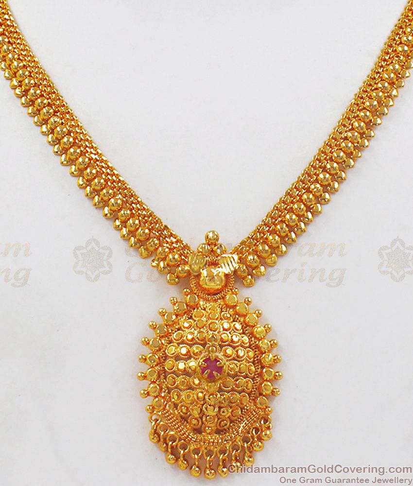 Fancy Ruby Design One Gram Gold Necklace For Party Wear NCKN2301