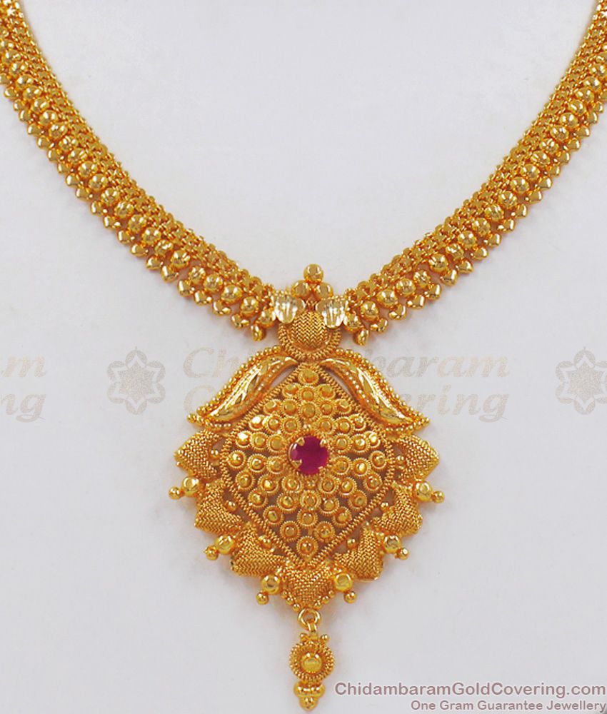 Charming Ruby Stone One Gram Gold Necklace Collections NCKN2303