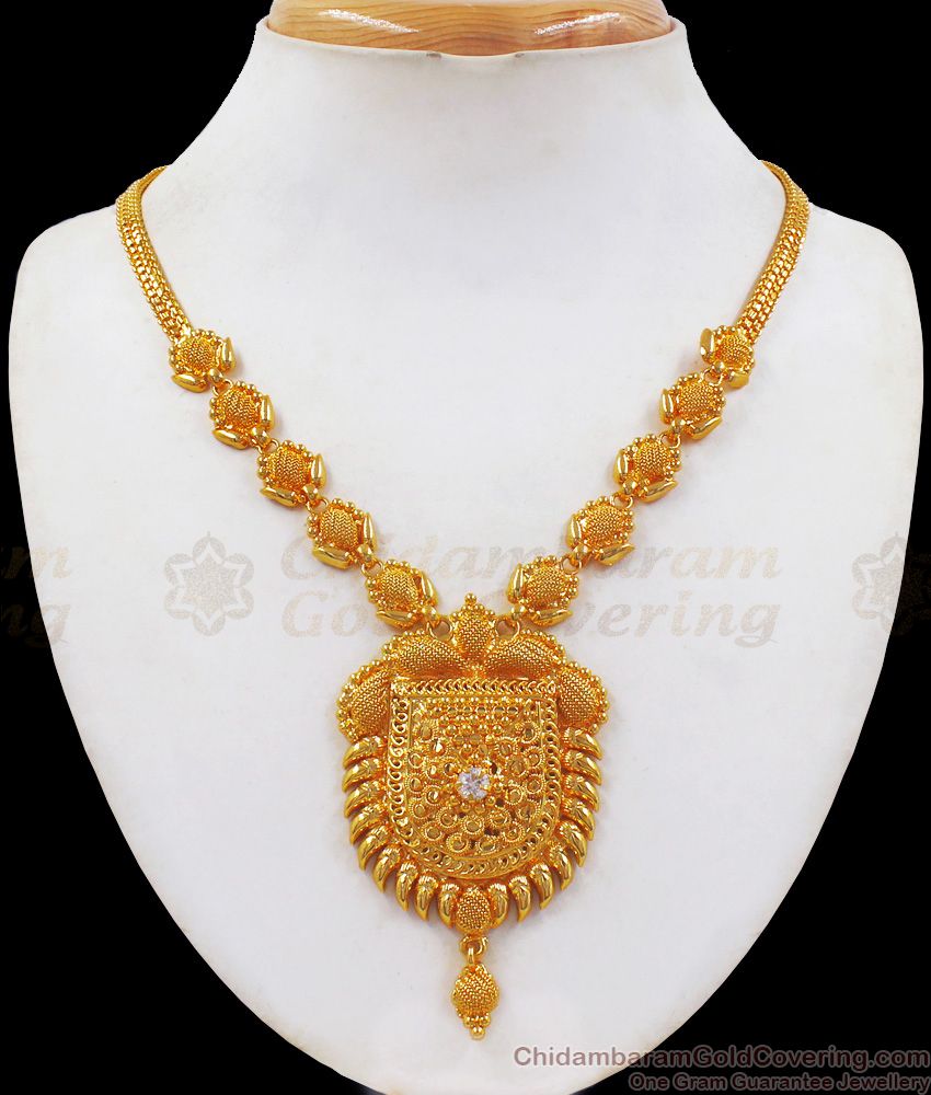 Dazzling White Stone One Gram Gold Necklace For Party Wear NCKN2304