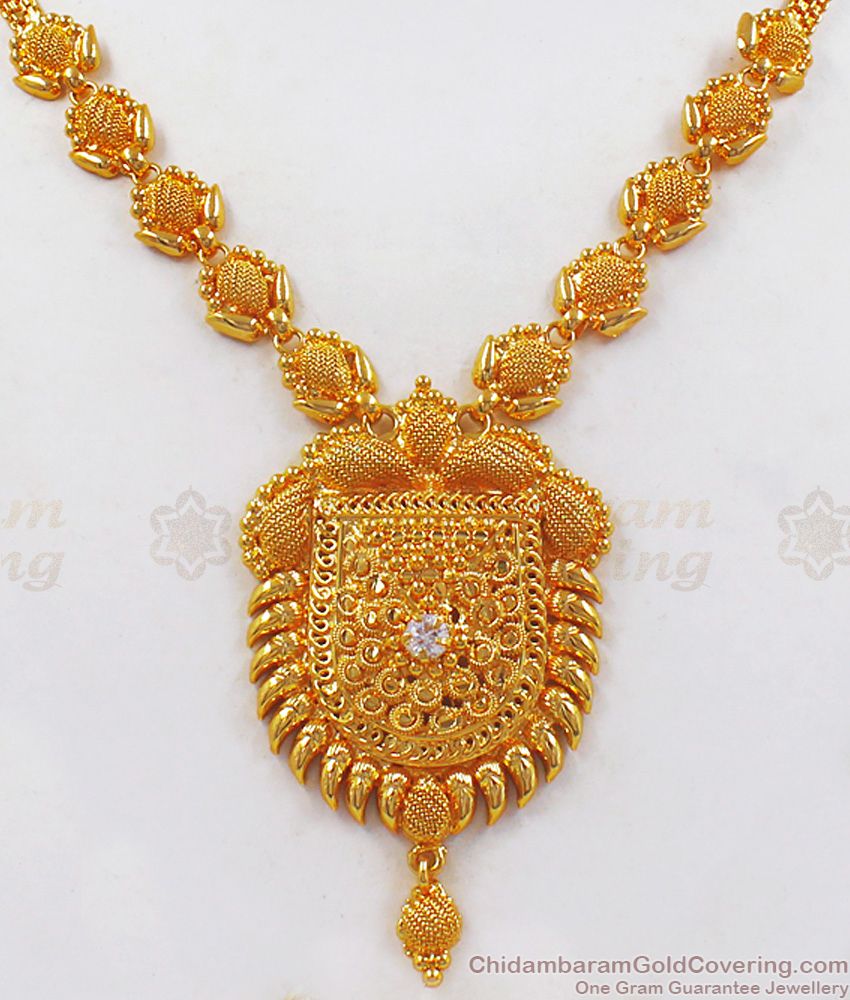 Dazzling White Stone One Gram Gold Necklace For Party Wear NCKN2304